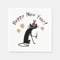 Happy New Year Funny Cat with Champagne Napkins