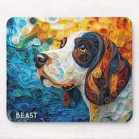 Colorful Basset Hound Paper Quilling Portrait Mouse Pad