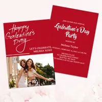 Modern Red And White Galentines Day Party Photo Invitation