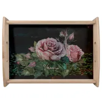Pink Floral Black Placemat Serving Tray
