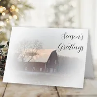 Snow Covered Red Country Barn Business Christmas Holiday Card