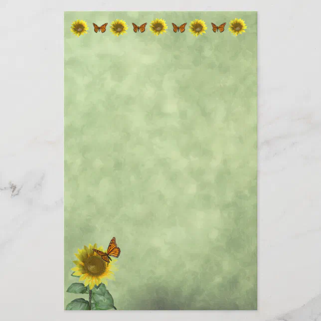 Pretty Yellow Sunflower and Orange Butterfly Stationery