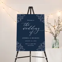 Elegant Navy Blue Wedding Welcome Sign Vintage