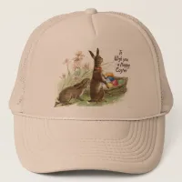 Vintage Brown Easter Rabbits Eggs in Basket Trucker Hat