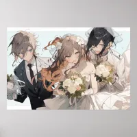 Anime MFM polyamorous triad wedding Poster