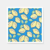 Blue Watercolor Lemon Whimsical Bold Bridal Shower Napkins