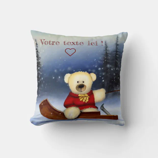 Bear on a sledge in the snow throw pillow