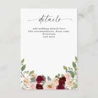 Rustic Modern Burgundy Peach Floral Fall Wedding Enclosure Card