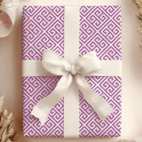 Chic Purple & White Greek Key Maze Wrapping Paper