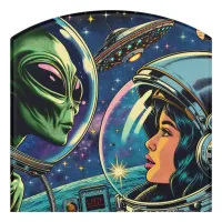 Woman Astronaut Meets Extraterrestrial Alien Door Sign