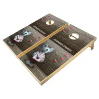 Personalized Valentine's Day Mouse Rustic Wood YPI Cornhole Set