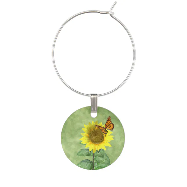 Pretty Sunflower and Butterfly Wine Charm