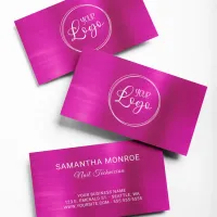 Business Logo Faux Hot Pink Ombre Foil Business Card