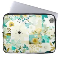 Pretty Folk Art White and Turquoise Flowers   Laptop Sleeve