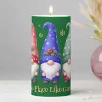 Festive Trio of Christmas Gnomes with Snowflakes Pillar Candle