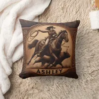 Cowgirl Roping a Calf at a Local Rodeo Event Throw Pillow