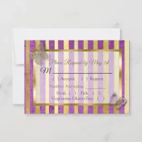 Purple & Gold Striped Butterfly Wedding RSVP card