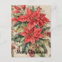 Vintage Christmas Poinsettia Flowers Postcard