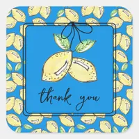 Bridal Shower Main Squeeze Lemon Blue Citrus  Square Sticker