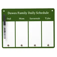 Classic Green Family Schedule and Message Center Dry Erase Board With Keychain Holder