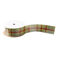 Tartan Pattern Olive Green and Red ID210 Satin Ribbon