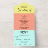 Blue, Coral and Yellow Minimalist Modern Wedding All In One Invitation