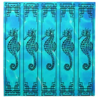 Black and White Seahorse Water Waves Aqua Napkin