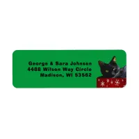 Black Cat Christmas on Snowflakes Address Label