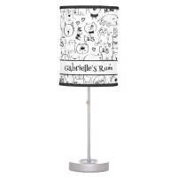 Cat Doodles, Funny Black and White Kitties Pattern Table Lamp