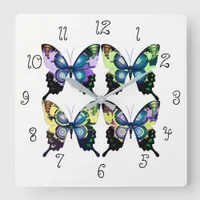 Aqua, Pink, and Yellow -  Elegant Butterflies Square Wall Clock