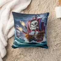 Pirate Ship Battling Stormy Seas at Dusk Throw Pillow