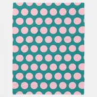 Teal and Pink Polka Dots Fleece Blanket