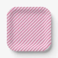 Alternating Width Pink and White Striped Paper Plates