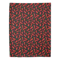 Cartoon Red Peppers on Black, Fun Spicy Duvet Cover