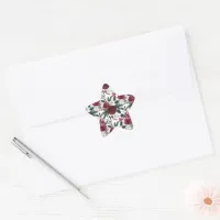 Burgundy Roses, Pine, Holly Christmas Floral Star Sticker