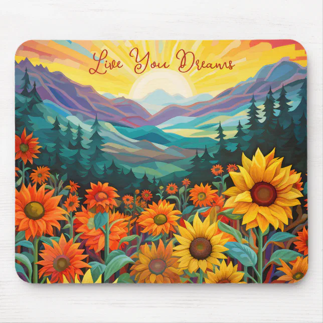 Sunflower Valley Mountains Painting Quotes Mouse Pad