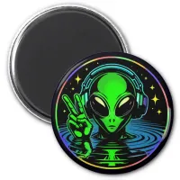 Alien in Headphones giving Peace Sign  Magnet