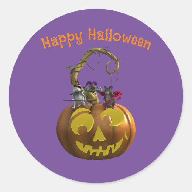 Cute Halloween Mouse Trio Classic Round Sticker