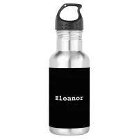 Black Minimalist Simple Elegant Personalized Name Stainless Steel Water Bottle