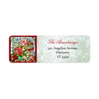 Christmas Stained Glass Flowers Green Glitter Label