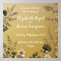 Gold Clear & Simple Light Floral Design Wedding Poster