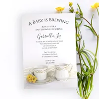 Tea Cup with Yellow Daisies Baby is Brewing Shower Invitation