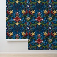 Scandinavian Folk Art Rosemaling  Wallpaper