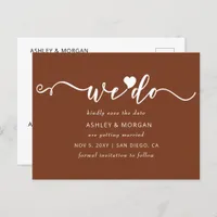 Script Terracotta Heart We Do Save the Date Announcement Postcard