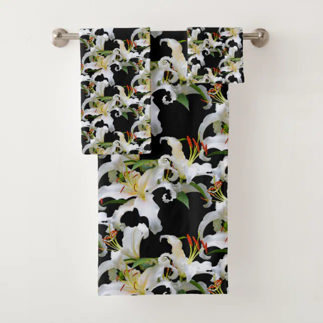 Elegant Casablanca White Oriental Lilies Bath Towel Set