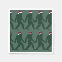 Fun Green Tonal Bigfoot Santa Christmas Napkins