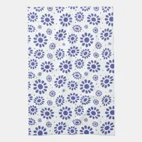 Stylish Indigo Blue and White Daisy Pattern Kitchen Towel