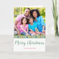 Mint Pink Teal Christmas Pattern Holiday Photo Card