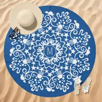 Ocean Life Mandala Monogram Blue Beach Towel