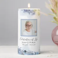 Blue Hydrangeas Watercolor Celebration of Life Pillar Candle